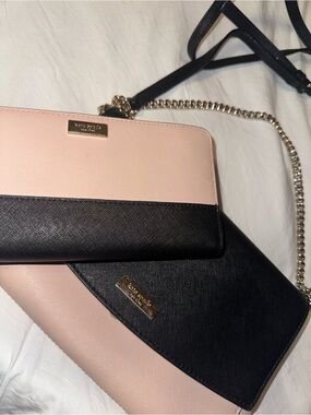 kate spade Pink and Black Two-Tone Leather Crossbody and wallet set